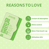 Jaquline USA Green Oil Absorbing Sheets 100N - Instant Oil Control Blotting Paper for Face, Gentle on Skin, Travel Friendly, Portable and Convenient for Daily Use