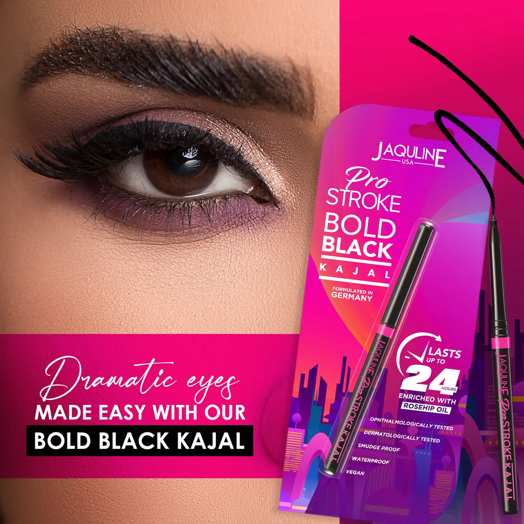 Jaquline USA 24Hrs Kajal 0.4g & Bold Black Eyeliner 3.5ml Combo