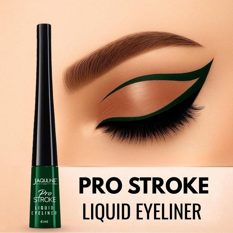 Jaquline USA Pro Stroke Liquid Eyeliner Jade Green 4ml, Enriched with Almond Extract, long lasting, Smudge proof