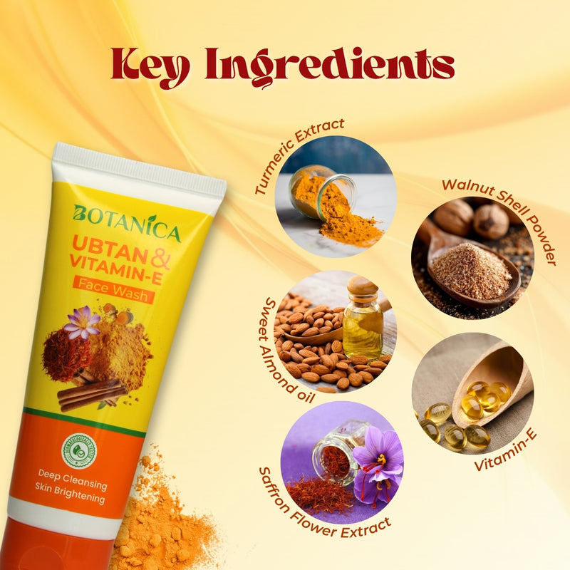 BOTANICA Ubtan & Vitamin E Facewash- Exfoliates and Hydrates skin, heals skin and Brightens skin, 100ml