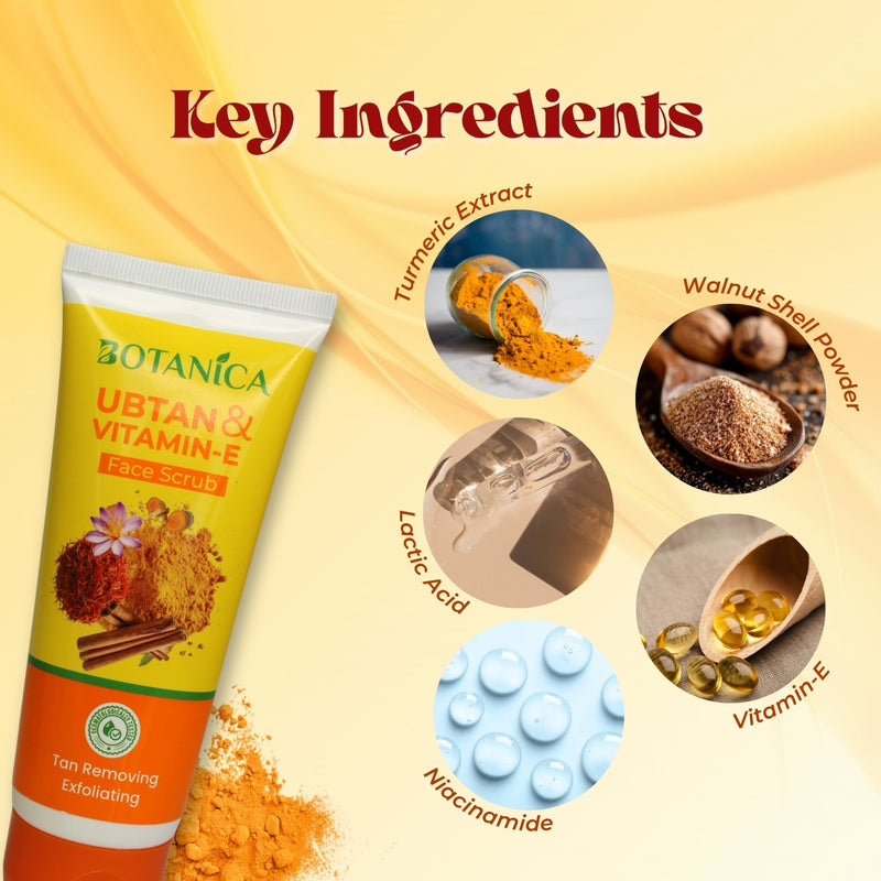 BOTANICA Ubtan & Vitamin E Face scrub- Exfoliates Skin, Promotes Skin healing and Smooth in Texture, 100g