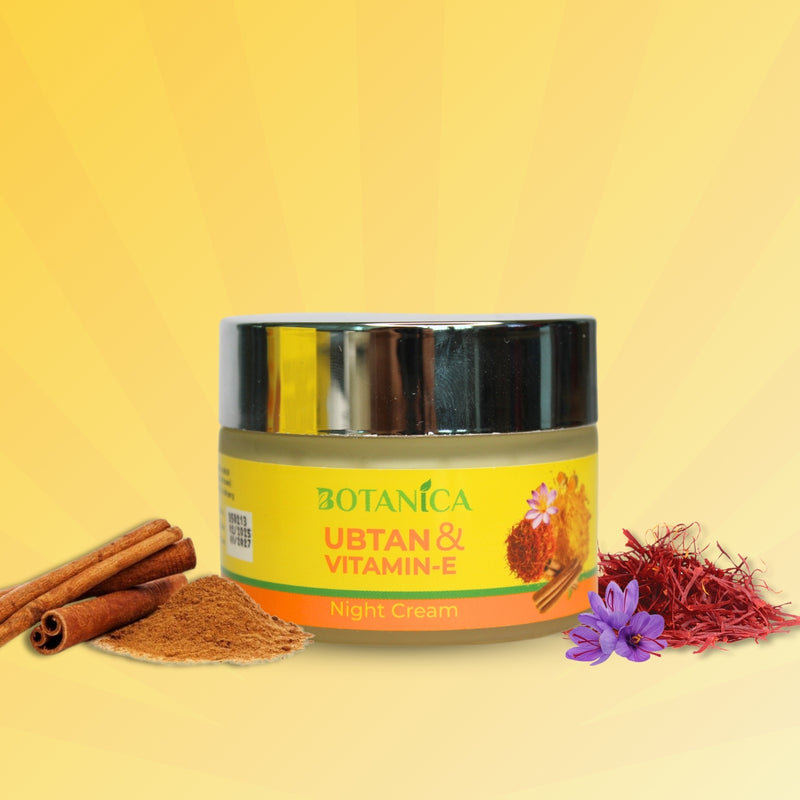 BOTANICA Ubtan & Vitamin E Night Cream - Lightweight, Skin Brightening Cream, Infused with Niacinamide and Sandalwood Extract, 50ML