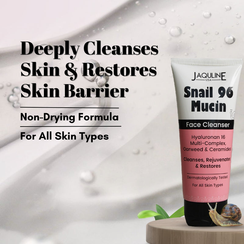 Jaquline USA Snail Mucin Face Cleanser 100ml, Non-Drying Formula, pH-Balanced, Long-Lasting Hydration, Deeply Cleanses Skin & Restores Skin Barrier for Glowing Skin