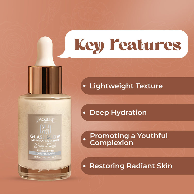 Jaquline USA Lumi Glo Glass Glow Illuminating Primer Diamond Dazzle - 30ml