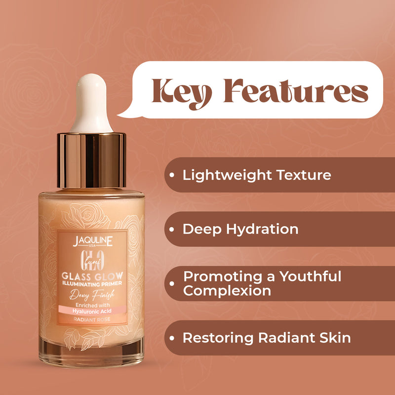 Jaquline USA Lumi Glo Glass Glow Illuminating Primer Radiant Rose - 30ml