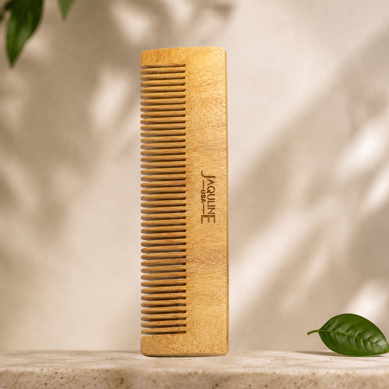 JAQULINE USA Neem Wood Hair Comb Wooden Comb for Hair Growth Anti Dandruff Scalp Massage Frizz Control Detangling Natural Herbal Comb for Men Women All Hair Types Eco Friendly Grooming Comb
