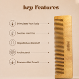 JAQULINE USA Neem Wood Hair Comb Wooden Comb for Hair Growth Anti Dandruff Scalp Massage Frizz Control Detangling Natural Herbal Comb for Men Women All Hair Types Eco Friendly Grooming Comb