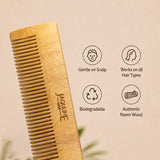 JAQULINE USA Neem Wood Hair Comb Wooden Comb for Hair Growth Anti Dandruff Scalp Massage Frizz Control Detangling Natural Herbal Comb for Men Women All Hair Types Eco Friendly Grooming Comb