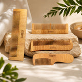 JAQULINE USA Neem Wood Hair Comb Wooden Comb for Hair Growth Anti Dandruff Scalp Massage Frizz Control Detangling Natural Herbal Comb for Men Women All Hair Types Eco Friendly Grooming Comb