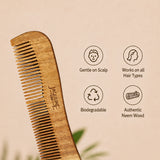 JAQULINE USA Neem Wood 2 in 1 Hair Comb Dual Tooth Wide & Fine Tooth Wooden Comb for Detangling Hair Growth Anti Dandruff Scalp Massage Frizz Control Natural Comb for Men Women