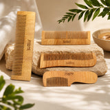 JAQULINE USA Neem Wood 2 in 1 Hair Comb Dual Tooth Wide & Fine Tooth Wooden Comb for Detangling Hair Growth Anti Dandruff Scalp Massage Frizz Control Natural Comb for Men Women