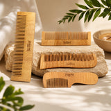 JAQULINE USA Neem Wood Dual Tooth Hair Comb Wide & Fine Tooth Wooden Comb for Hair Growth Anti Dandruff Scalp Massage Detangling Frizz Control Natural Comb for Men Women All Hair Types