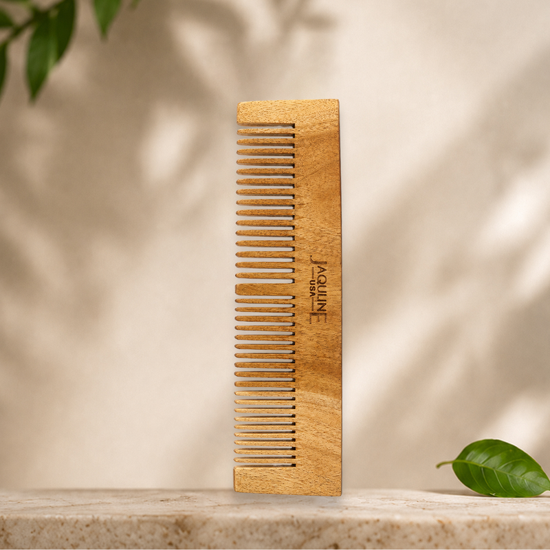 JAQULINE USA Neem Wood Dual Tooth Hair Comb Wide & Fine Tooth Wooden Comb for Hair Growth Anti Dandruff Scalp Massage Detangling Frizz Control Natural Comb for Men Women All Hair Types