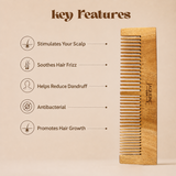 JAQULINE USA Neem Wood Dual Tooth Hair Comb Wide & Fine Tooth Wooden Comb for Hair Growth Anti Dandruff Scalp Massage Detangling Frizz Control Natural Comb for Men Women All Hair Types