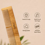 JAQULINE USA Neem Wood Dual Tooth Hair Comb Wide & Fine Tooth Wooden Comb for Hair Growth Anti Dandruff Scalp Massage Detangling Frizz Control Natural Comb for Men Women All Hair Types