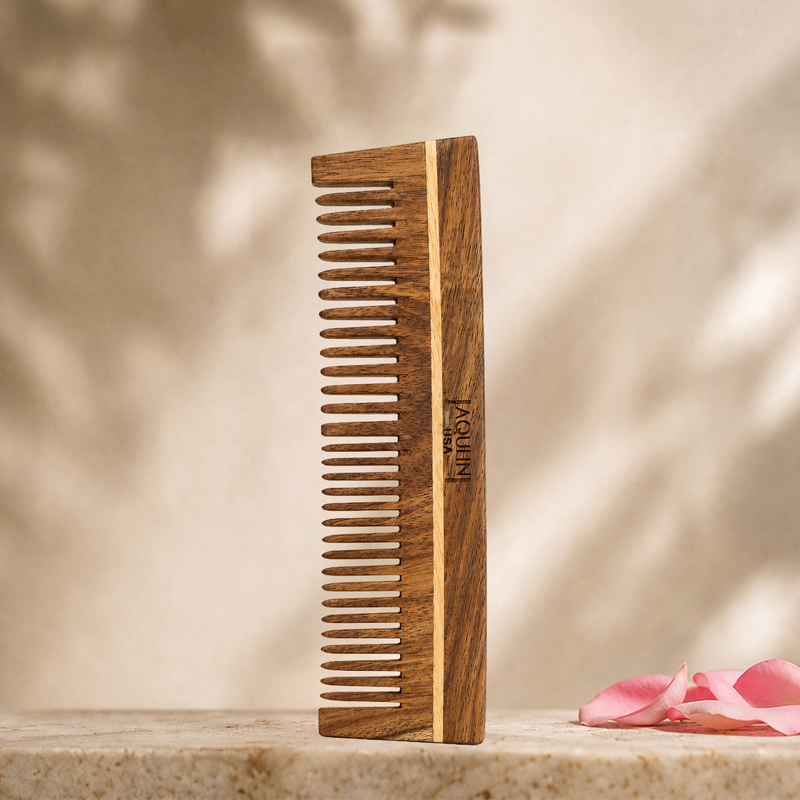 JAQULINE USA Rosewood Wooden Dual Tooth Comb Teeth Detangling Styling Comb Anti Frizz Scalp Massage Natural Grooming Tool for Men Women All Hair Types