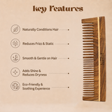 JAQULINE USA Rosewood Wooden Dual Tooth Comb Teeth Detangling Styling Comb Anti Frizz Scalp Massage Natural Grooming Tool for Men Women All Hair Types