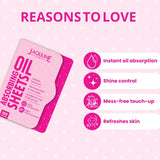 Jaquline USA Pink Oil Absorbing Sheets 100N - Instant Oil Control Blotting Paper for Face, Gentle on Skin, Travel Friendly, Portable and Convenient for Daily Use