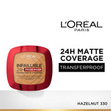 L’Oréal Paris Infallible 24H Fresh Wear Foundation in a Powder, Transferproof, Hazelnut 330, 9g