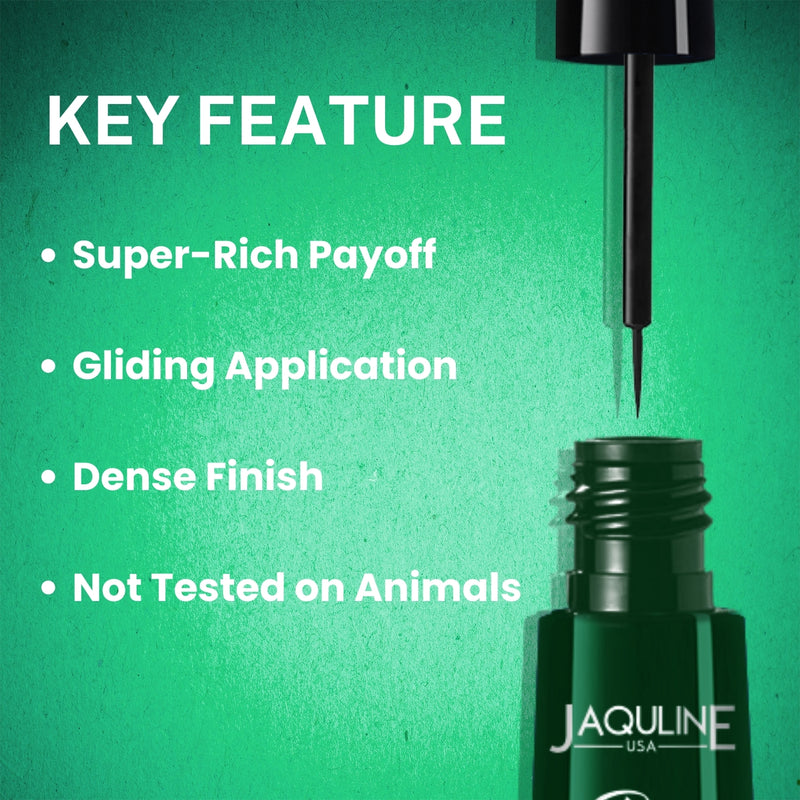 Jaquline USA Pro Stroke Liquid Eyeliner Jade Green 4ml, Enriched with Almond Extract, long lasting, Smudge proof