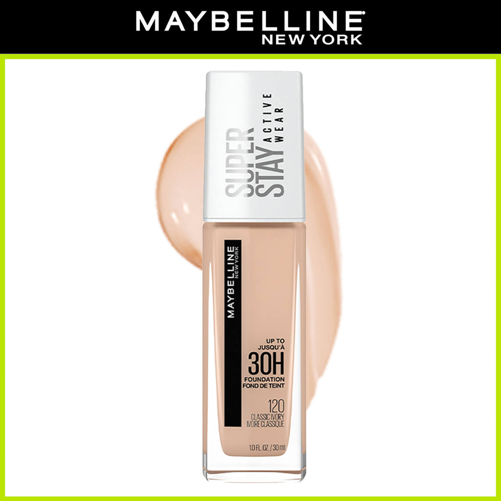 Maybelline New York Super Stay Full Coverage Active Wear Liquid Foundation 120, Classic Ivory | Matte Finish with 30 HR Wear; Transfer Proof, 30 ml