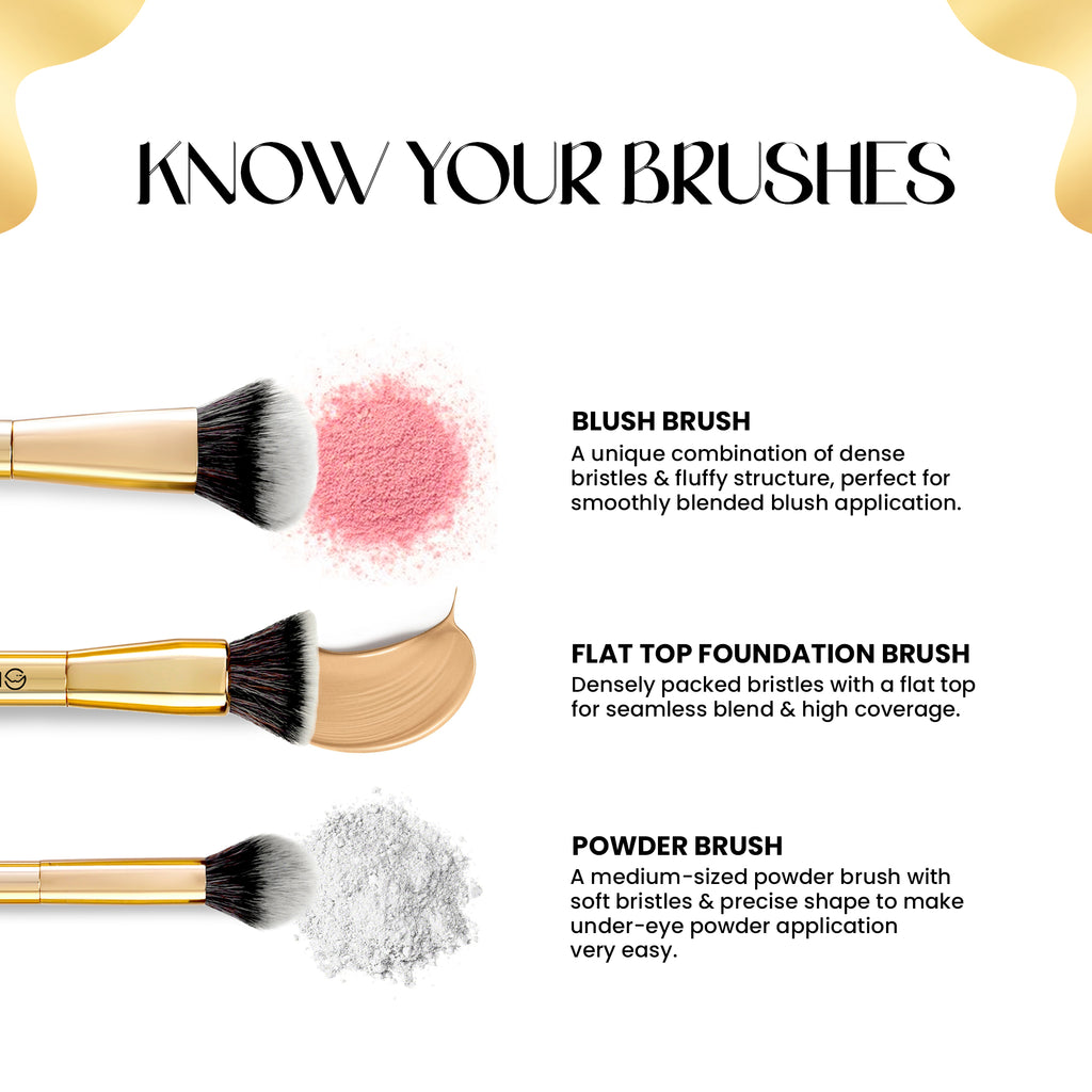 MARS Artist's Arsenal Makeup Brush Set for Professional Makeup Eyeshadow Blending Brushes (3pcs) Foundation, Blush, Powder and Foundation Brush