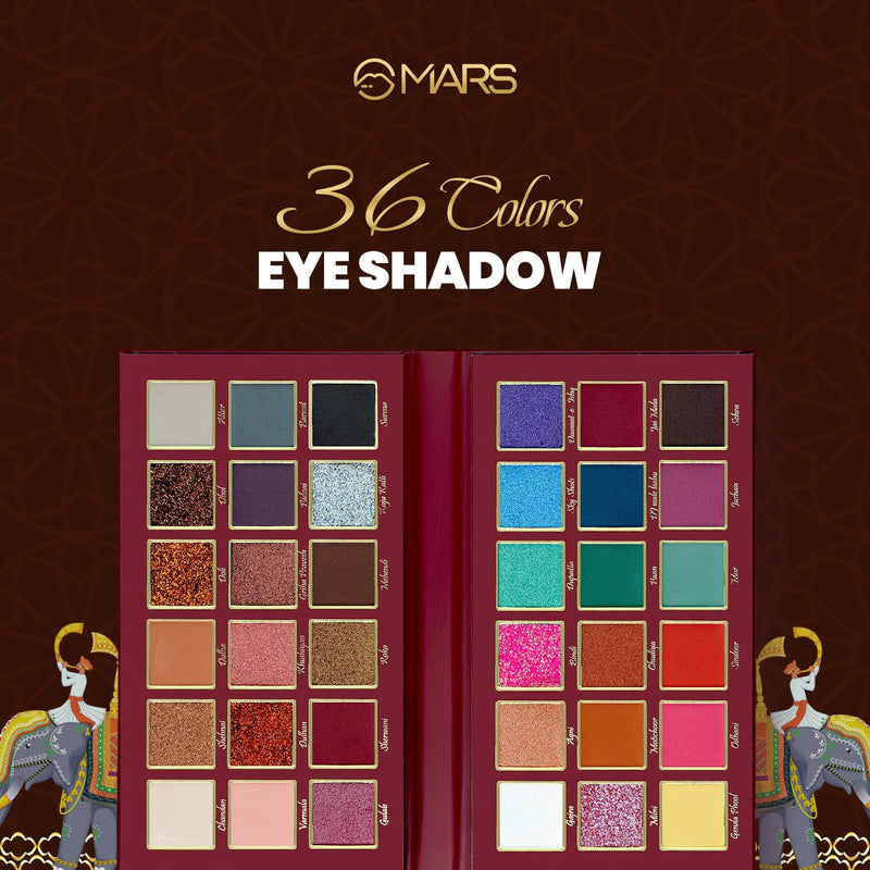 MARS Jashn-e-Shringaar 36 Color Eyeshadow Palette | Matte, Shimmer & Glitter Shades | Highly Pigmented Party Palette (36.0 gm) (Multicolor)
