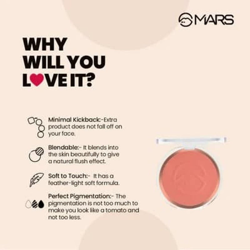 MARS Flush of Love Face Blusher | Highly Pigmented & Easy to Blend | Lightweight & Natural Finish (8.0 gm) (Shade-04)