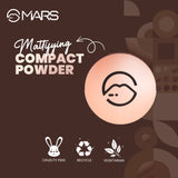 MARS Matte On Compact Powder with Applicator Puff | Flawless Matte Finish for Face Makeup | Absorbs Oil, Conceals, and Blurs Pores | Long-Lasting & Lightweight Formula | (8.0g) (06-TAN)