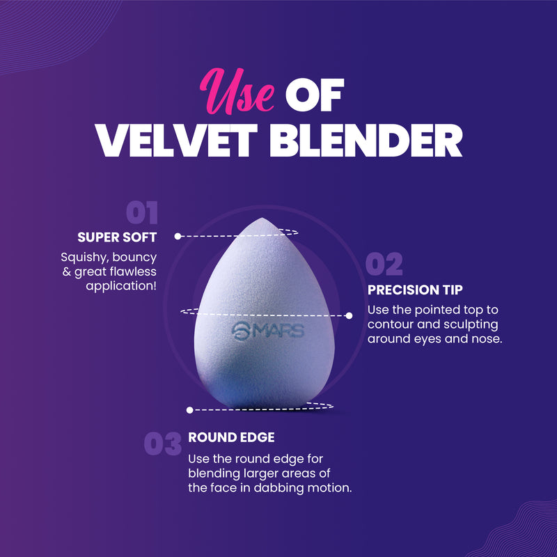 MARS Microfiber Velvet Beauty Blender for makeup | Less Wet & Dry Product Absorption | Premium Makeup Blender Sponge | Super Soft Velvety Texture | Latex Free | Skin Friendly