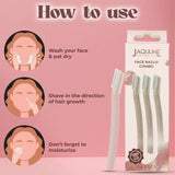 JAQULINE USA Face Razor for Women, Dermaplaning Tool for Eyebrows & Peach Fuzz, Pack of 3