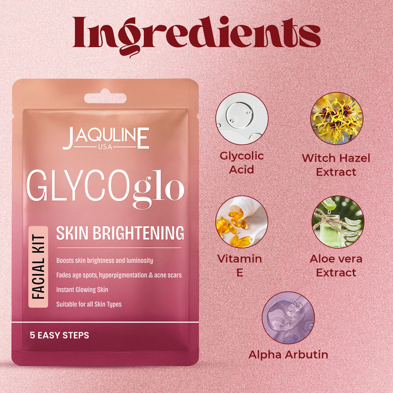 Jaquline USA Radiance GLO Glycolic Facial KIT With Aloe vera Extract & Glycerine to Improves Skin Texture | Suitable for all skin types