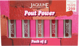 Jaquline USA Pout Power Set of 5 Liquid Lipstick  | Water Proof | Smudge Proof | Transfer Proof |Long Lasting | Hydrating & Lightweight| (5x1.25ml)