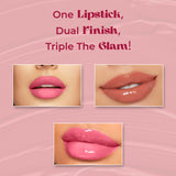 Jaquline USA Double Take Matte & Gloss Lipstick (6.5 ml) Pink Sorbet 02, Long-Lasting & Non-Transfer