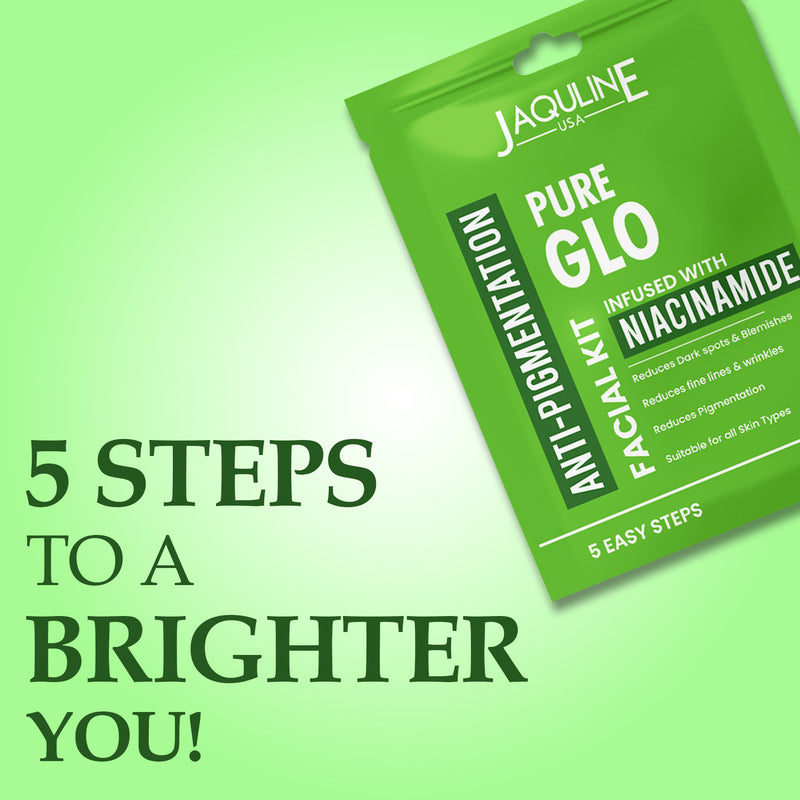 Jaquline USA Pure GLO Anti-Pigmentation Facial KIT With Niacinamide & Hyaluronic Acid to Improves Skin Texture for all skin types