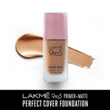 Lakme 9To5 Primer + Matte Perfect Cover Foundation, C100 Cool Ivory, 25 ml