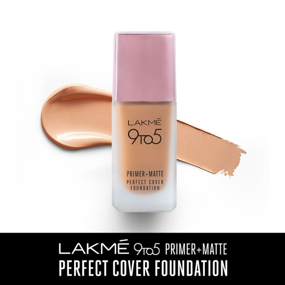 Lakme 9To5 Primer + Matte Perfect Cover Foundation, W160 Warm Sand, 25 ml