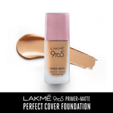 Lakme 9To5 Primer + Matte Perfect Cover Foundation, W180 Warm Natural, 25 ml
