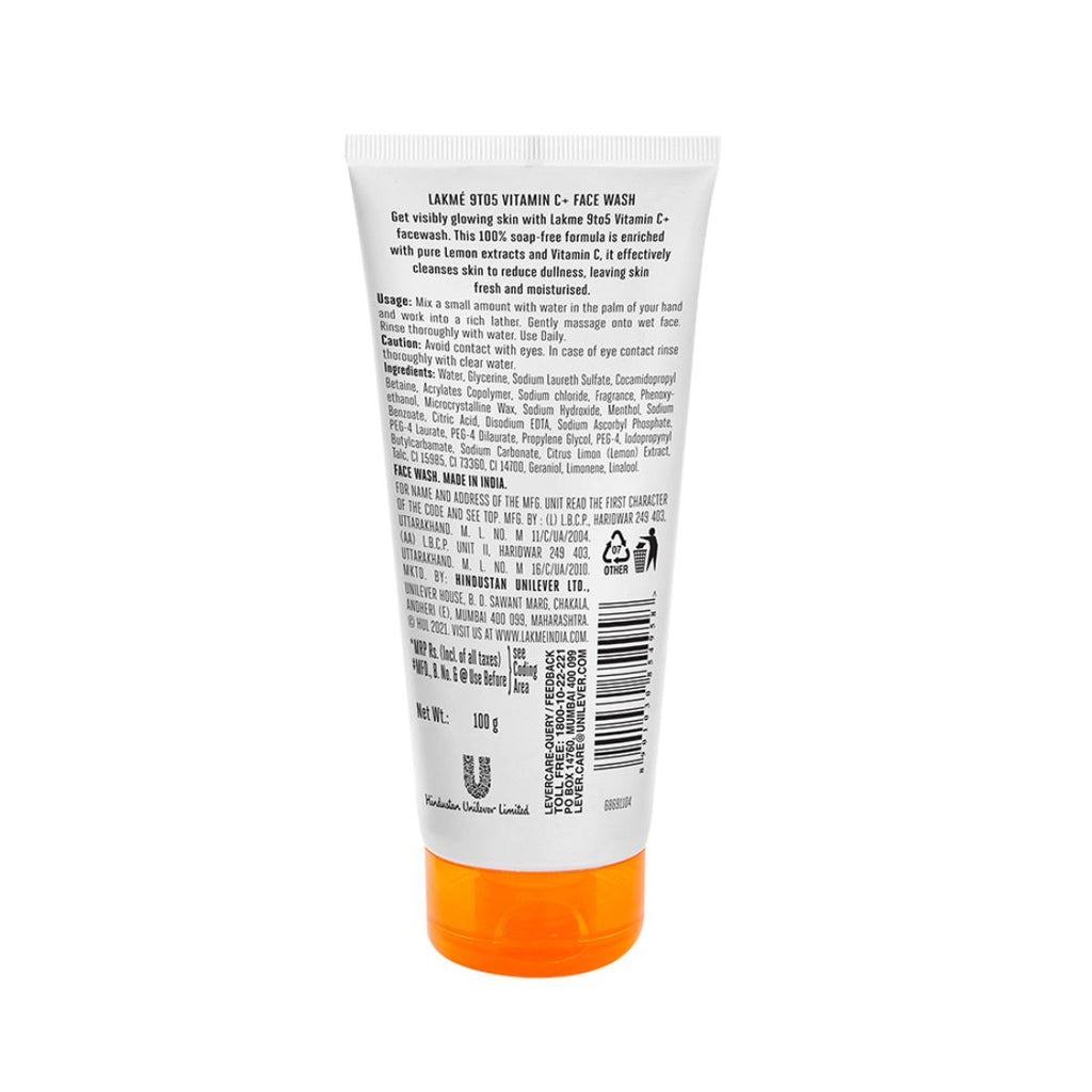 Lakme 9To5 Vitamin C Facewash With Microcrystalline Beads For Refreshed & Glowing Skin 100 g