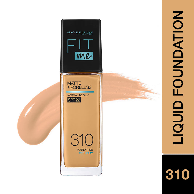 Maybelline New York Fit Me Matte + Poreless Liquid Foundation, 310 Sun Beige | Matte Foundation | Oil Control Foundation | Foundation With SPF, 30 ml