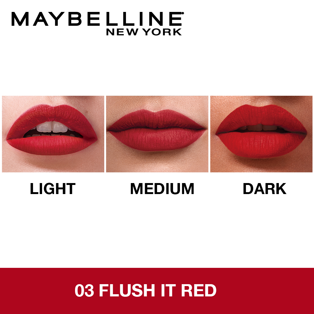 Maybelline New York Sensational Liquid Matte Lipstick 03 Flush It Red, 7G.