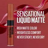 Maybelline New York Sensational Liquid Matte Lipstick, 17 Stop On Red, 7ml - Liquid Lipstick Shades Delivering Intense Matte Color Effect