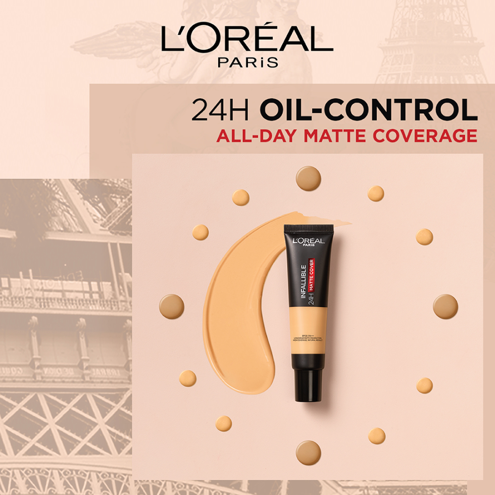L’Oréal Paris Infallible 24H Matte Cover Liquid Foundation, 253 Caramel Sand, 35 ml