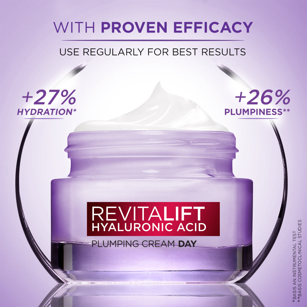 Loreal Paris Revitalift Hyaluronic Acid Plumping Day Cream for Women, 15 ml | Face Cream for Hydrated and Radiant Skin
