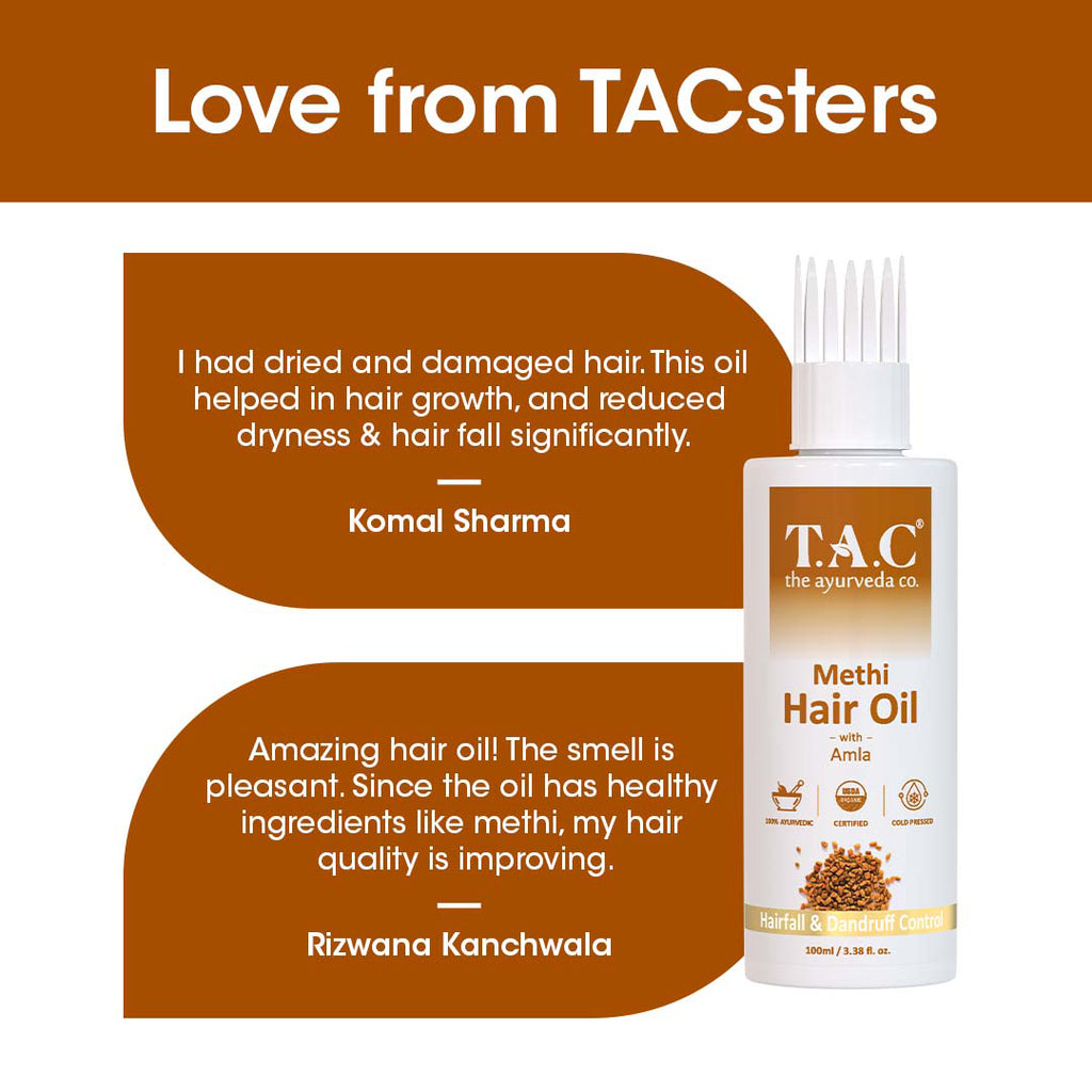 T.A.C - The Ayurveda Co. Methi Hair Oil with Amla for Hairfall and Dandruff Control for Women and Men | Ayurvedic - Cold Pressed - 100ml