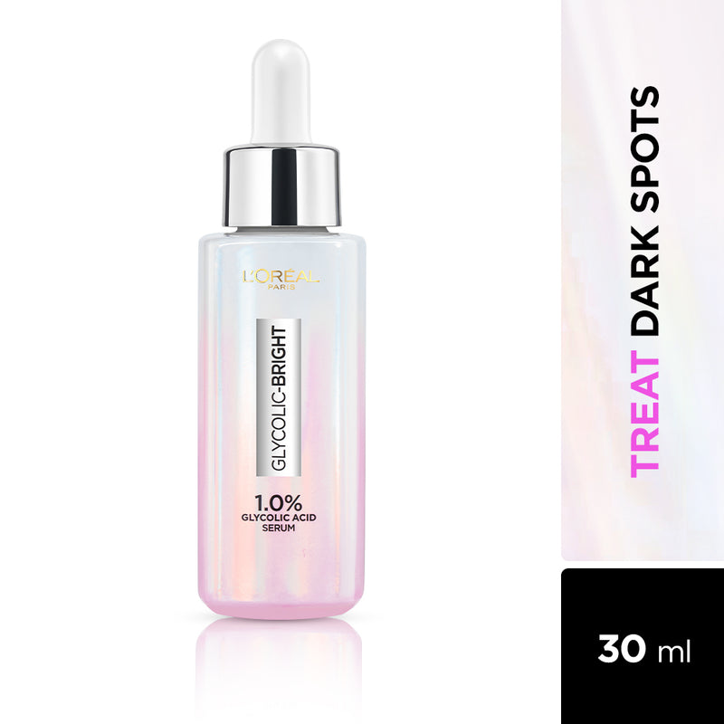 L'Oreal Paris Glycolic Bright Skin Brightening Serum, 30ml | 1% Glycolic Acid Serum for Dark Spots, Pigmentation & Uneven Skin Tone
