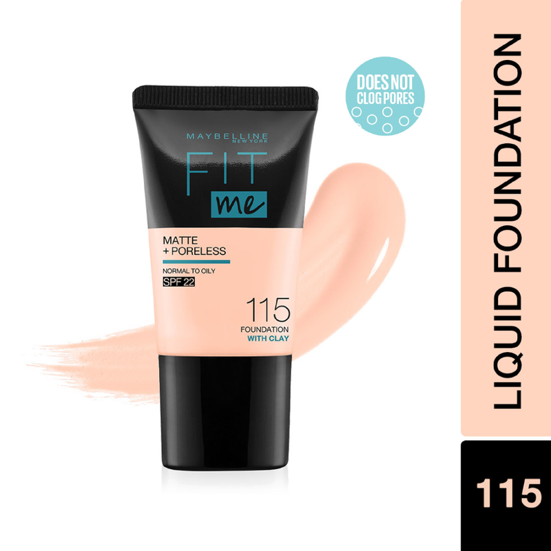 Maybelline New York Fit Me Matte+Poreless Liquid Foundation Tube, 115 Ivory, 18ml