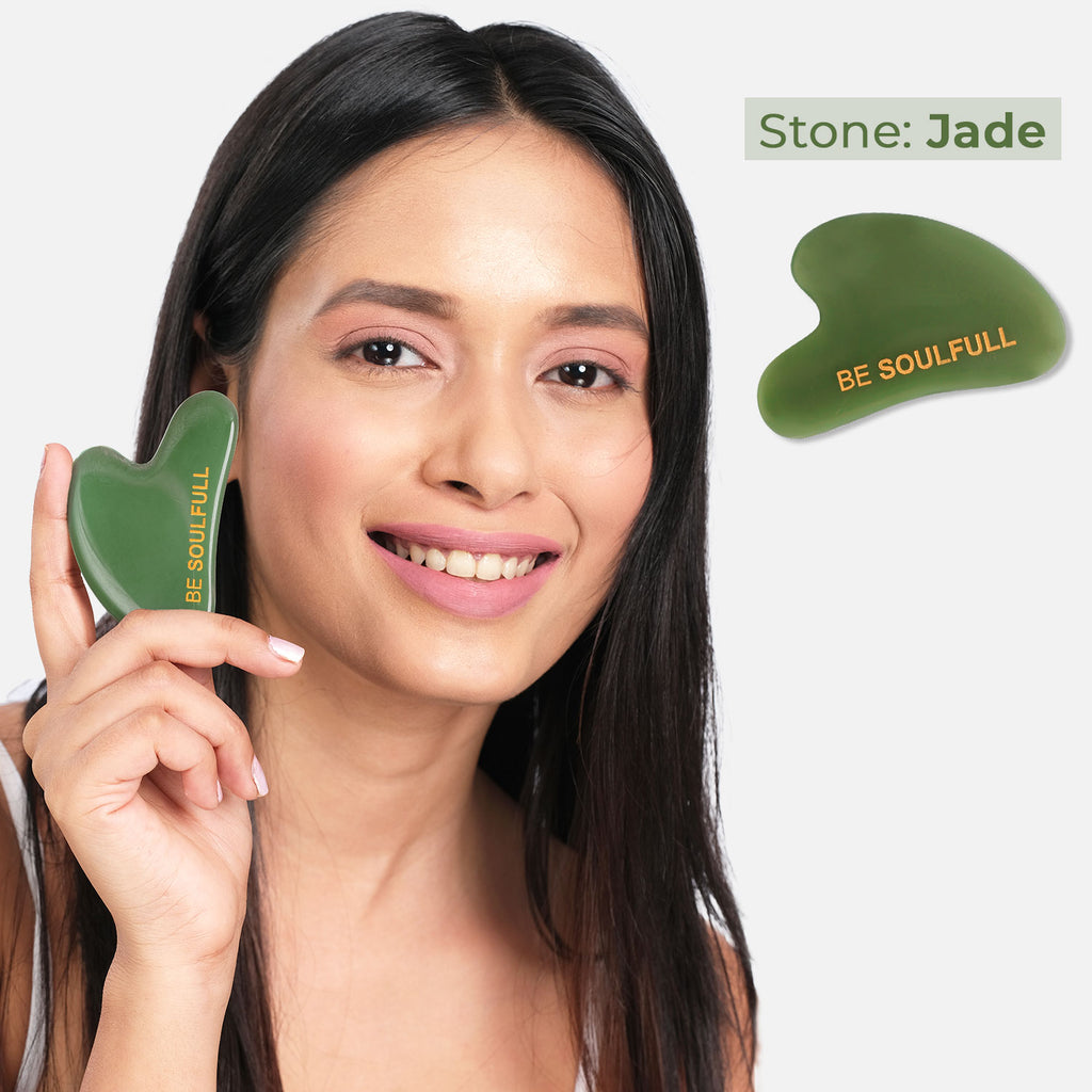 Be Soulfull Jade Gua Sha - Natural Face Massaging Stoner for firm and glowing skin | For Men & Women | 1 Unit