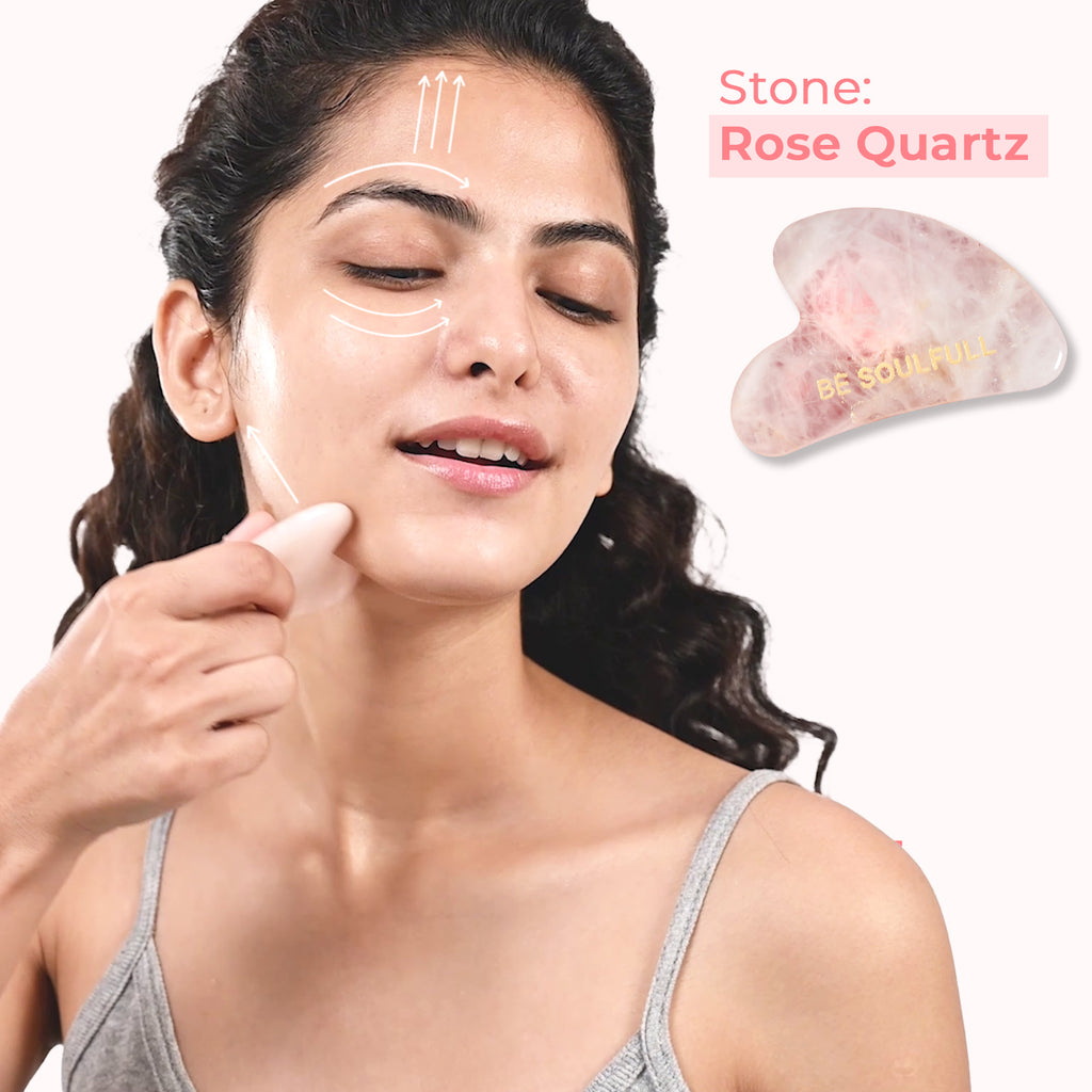 Be Soulfull Rose Quartz Gua Sha - Natural Face Massaging Stoner for firm and glowing skin | For Men & Women | 1 Unit