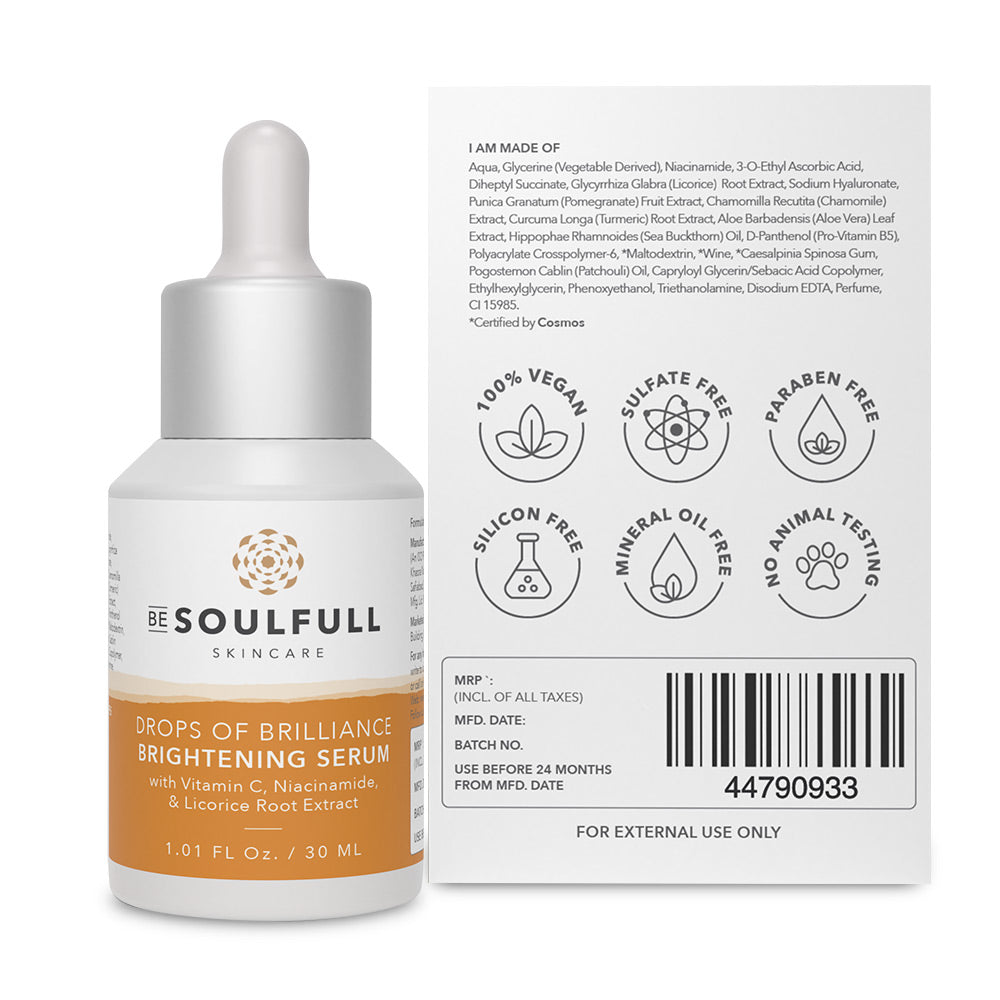 Be Soulfull Vitamin C Brightening Serum for Natural Glow | Brightens Skin & Boosts Collagen | 30ml